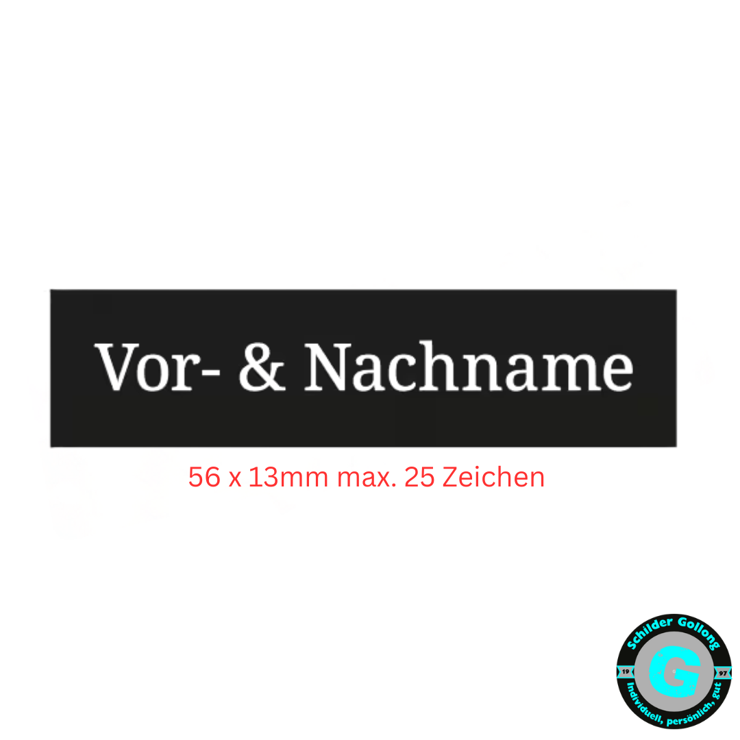 Kunststoff-Klingelschild passend für Mehrfamilienhaus – 56 x 13 mm, Schwarz mit Weißer Gravur Gravur