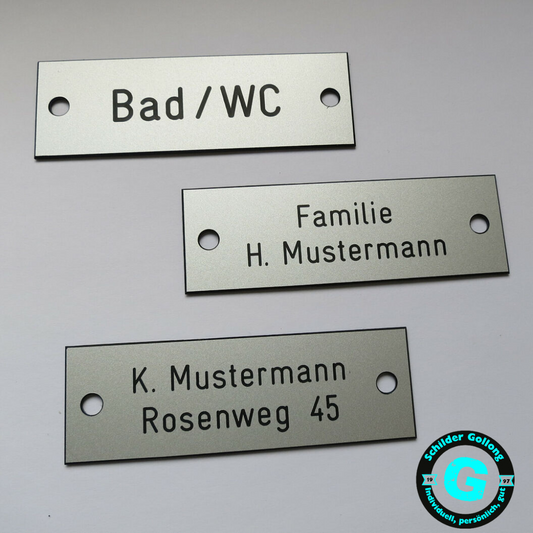 Kunststoff-Klingelschild – Silber matt mit schwarzer Gravur